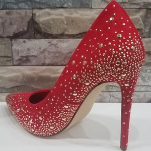 Elegant Red Stiletto Heels with Gold Accents